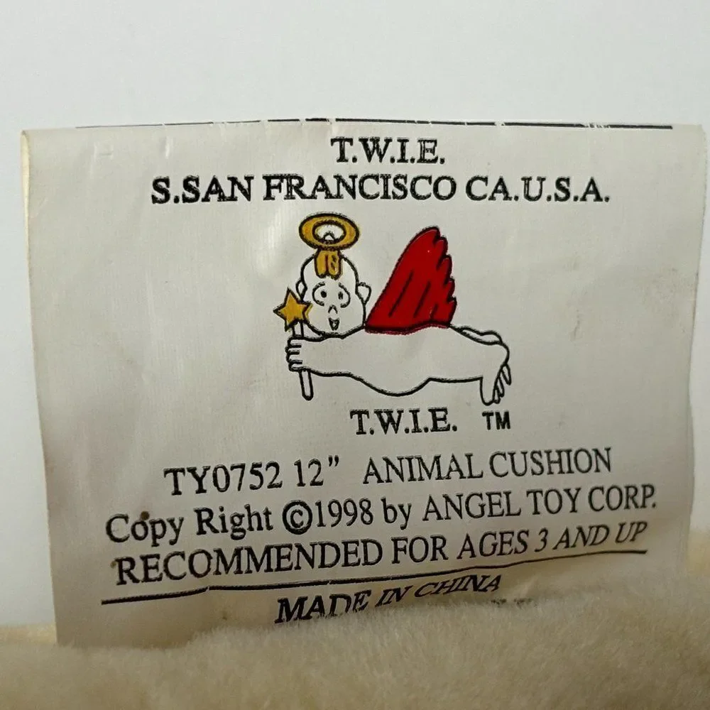 Vintage TWIE Brown Tabby Cat Plush Animal Square Pillow Angel Toy Corp‎ 1998